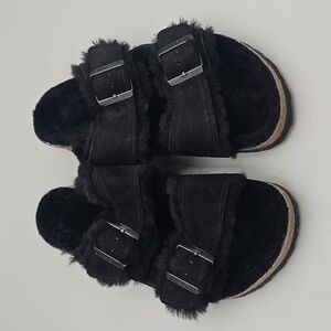 Birkenstock Women Arizona Shearling Suede Sandals Black Women 8
